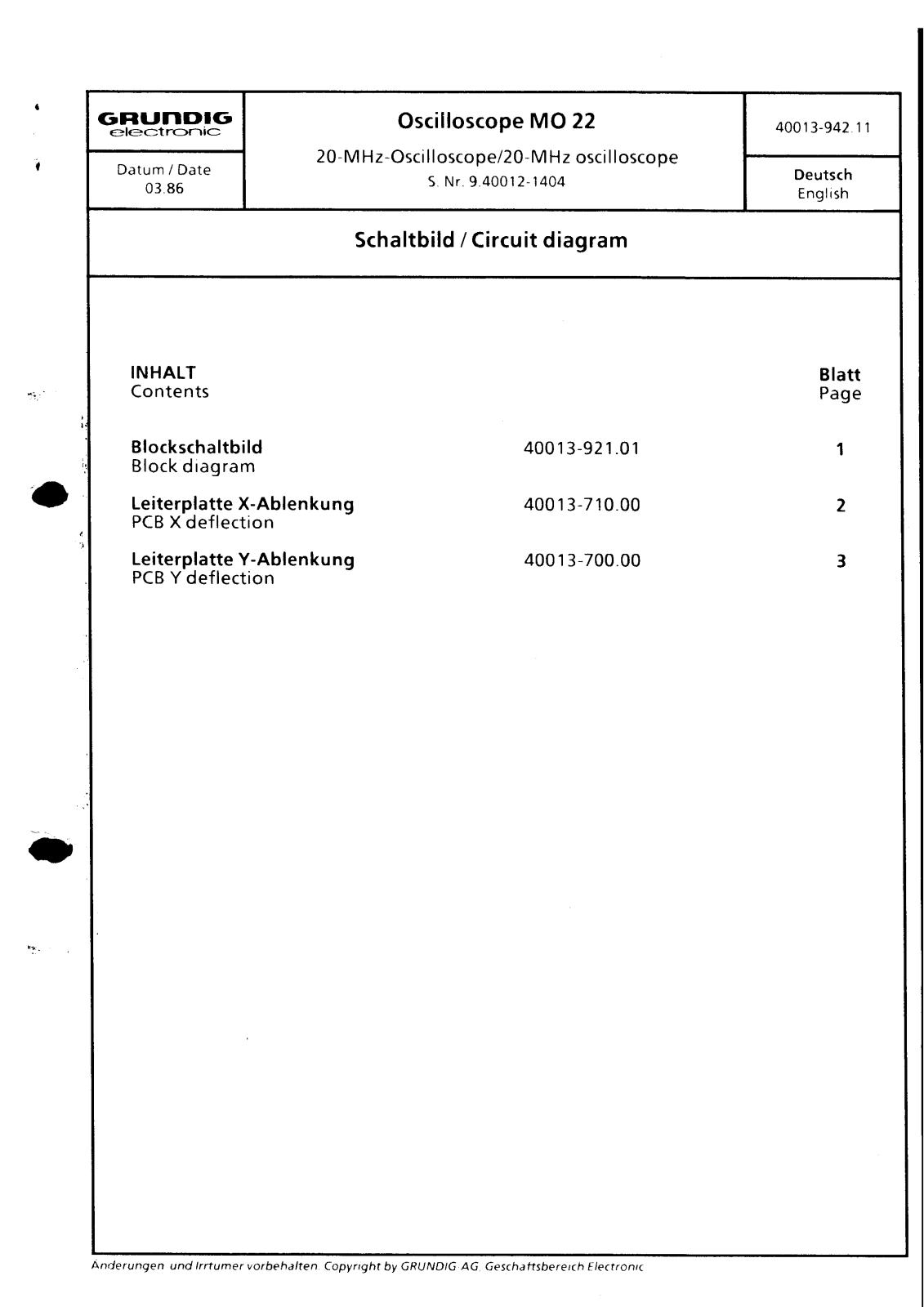 Grundig MO-22 Schematic