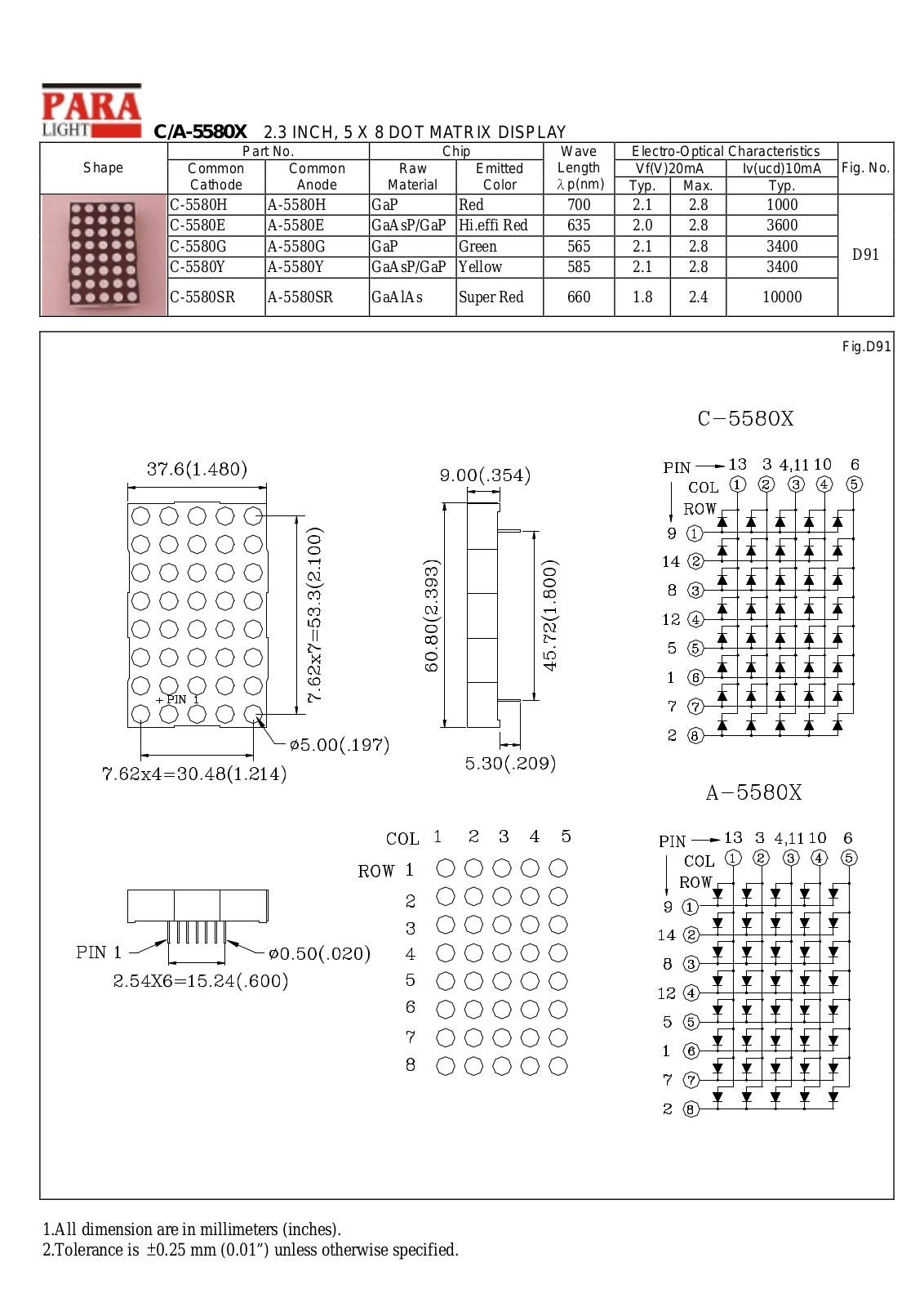 PARA C-5580G, C-5580E, C-5580SR, C-5580H, A-5580Y Datasheet