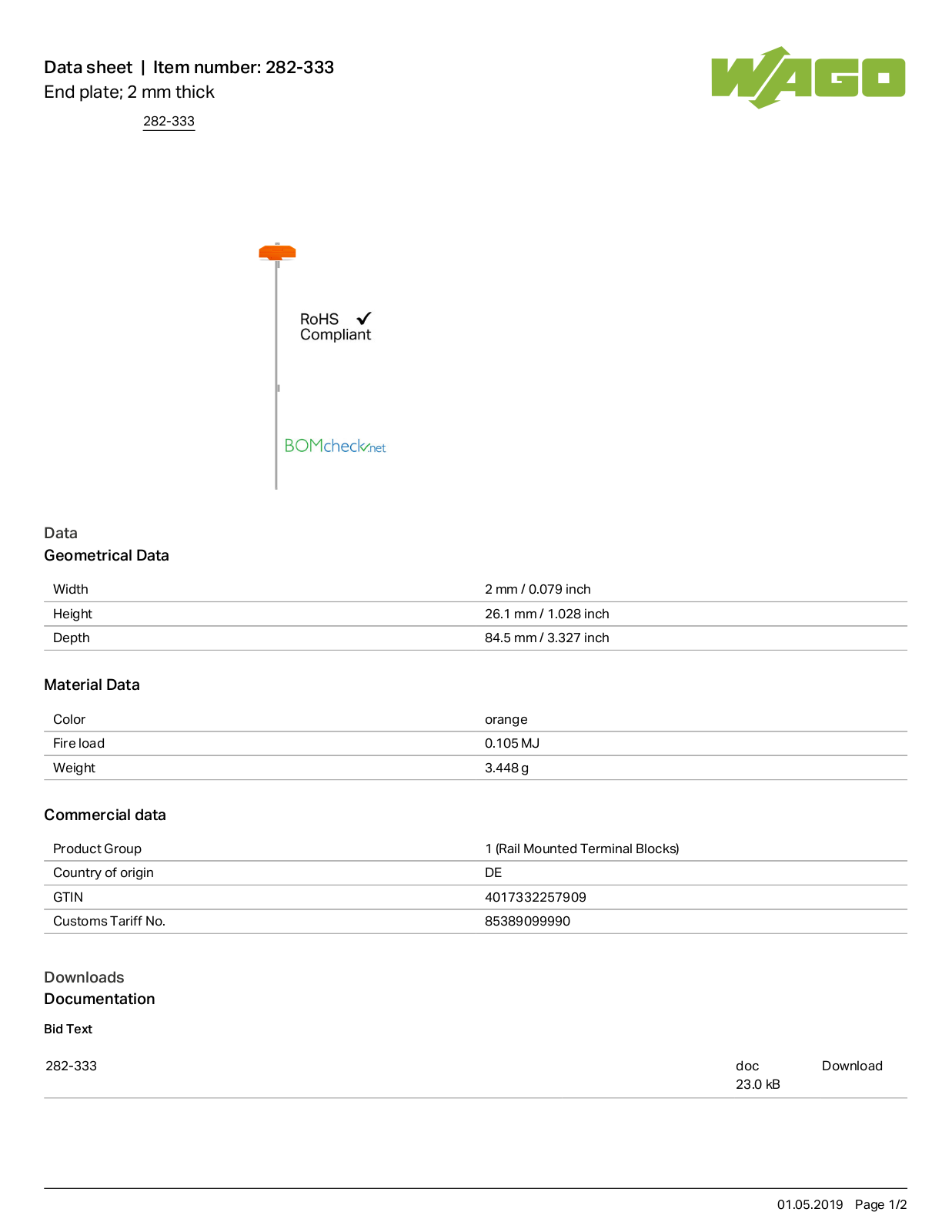 Wago 282-333 Data Sheet