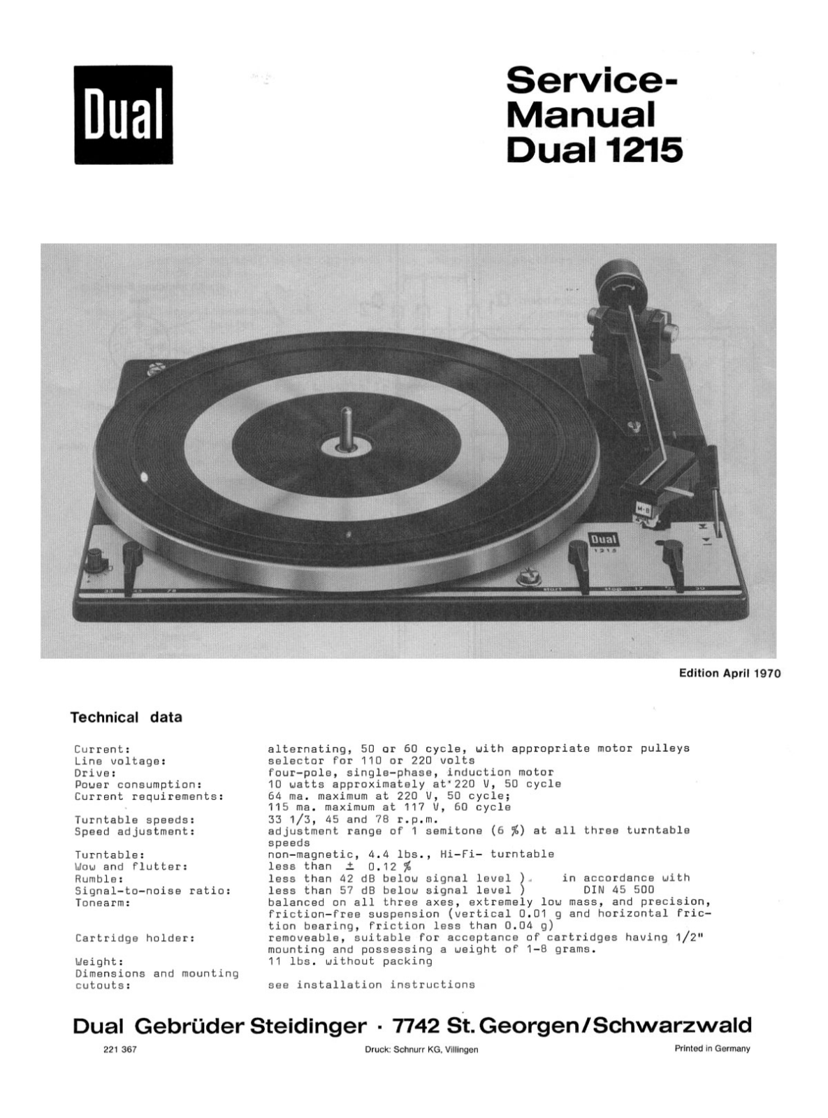 Dual 1215 Service Manual