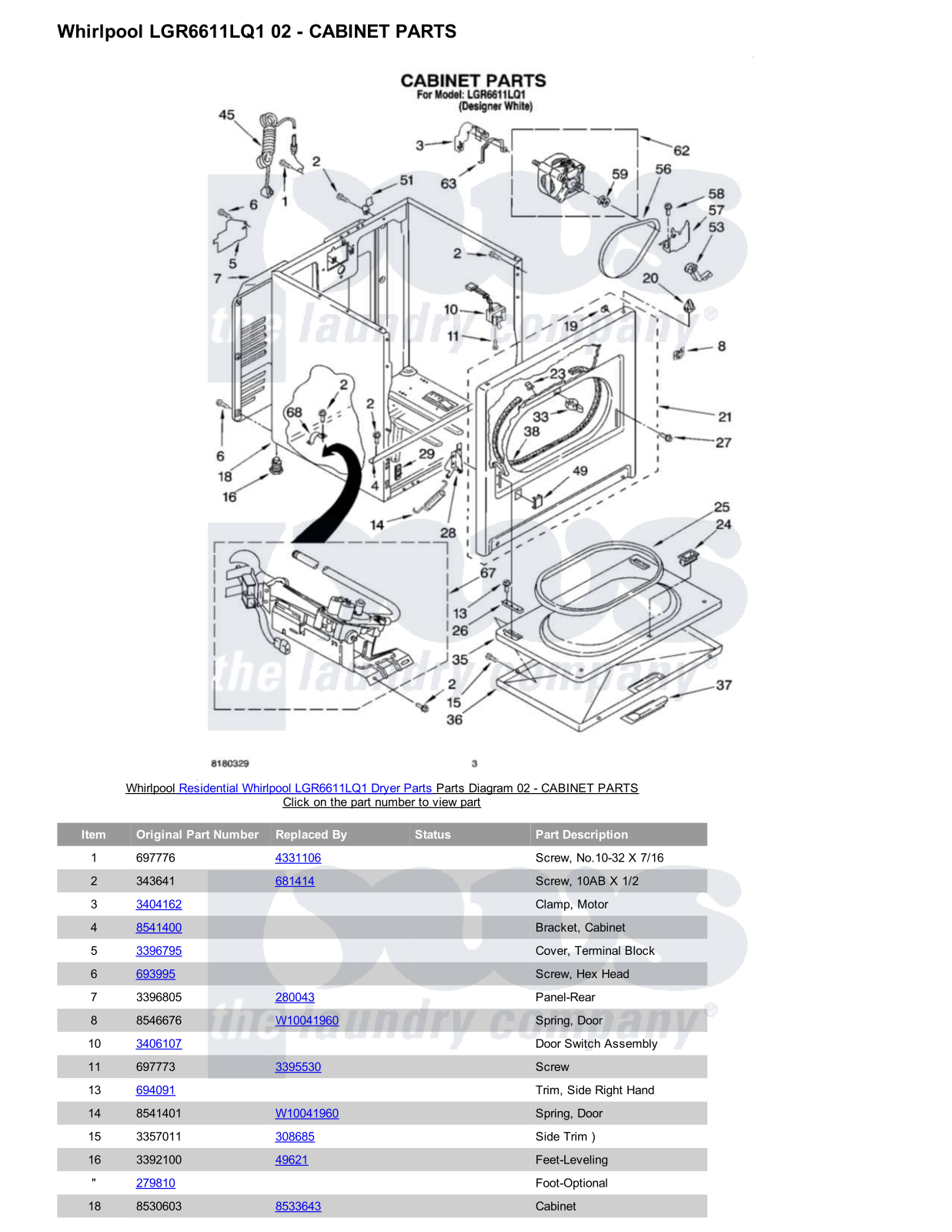 Whirlpool LGR6611LQ1 Parts Diagram