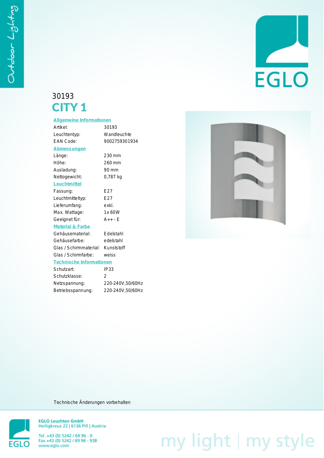 Eglo 30193 Service Manual