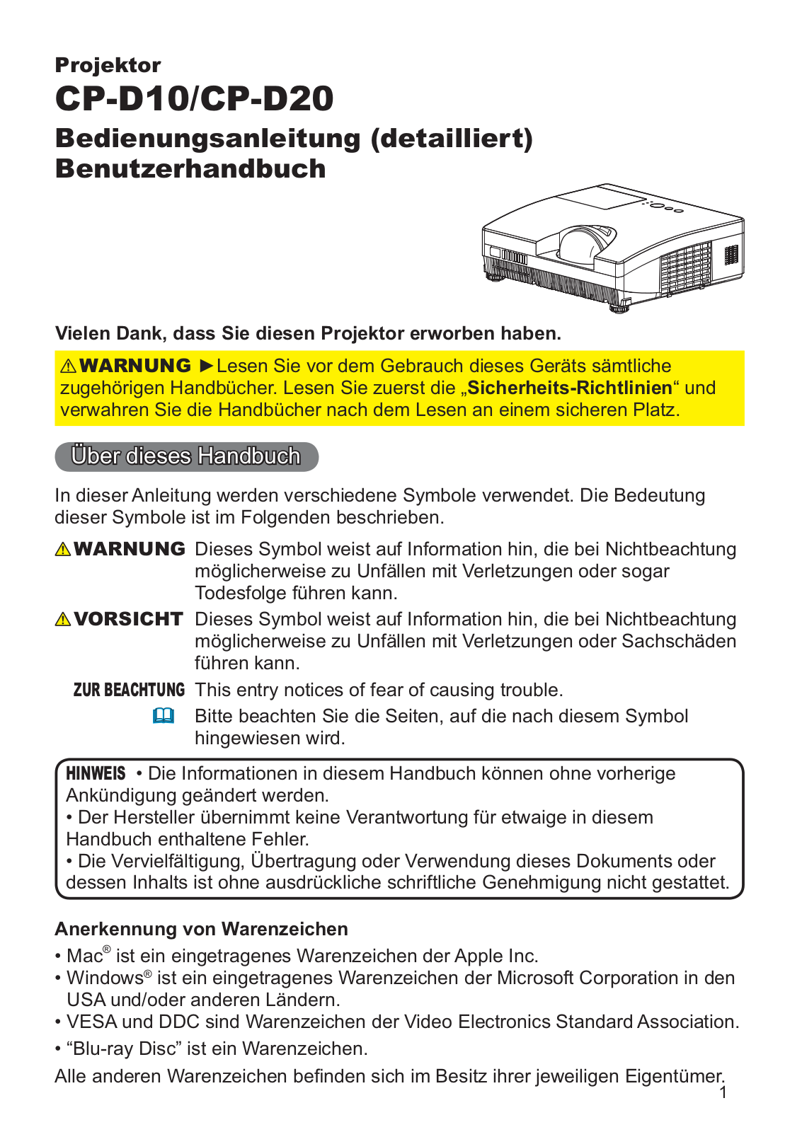 Hitachi CP-D20 User Manual