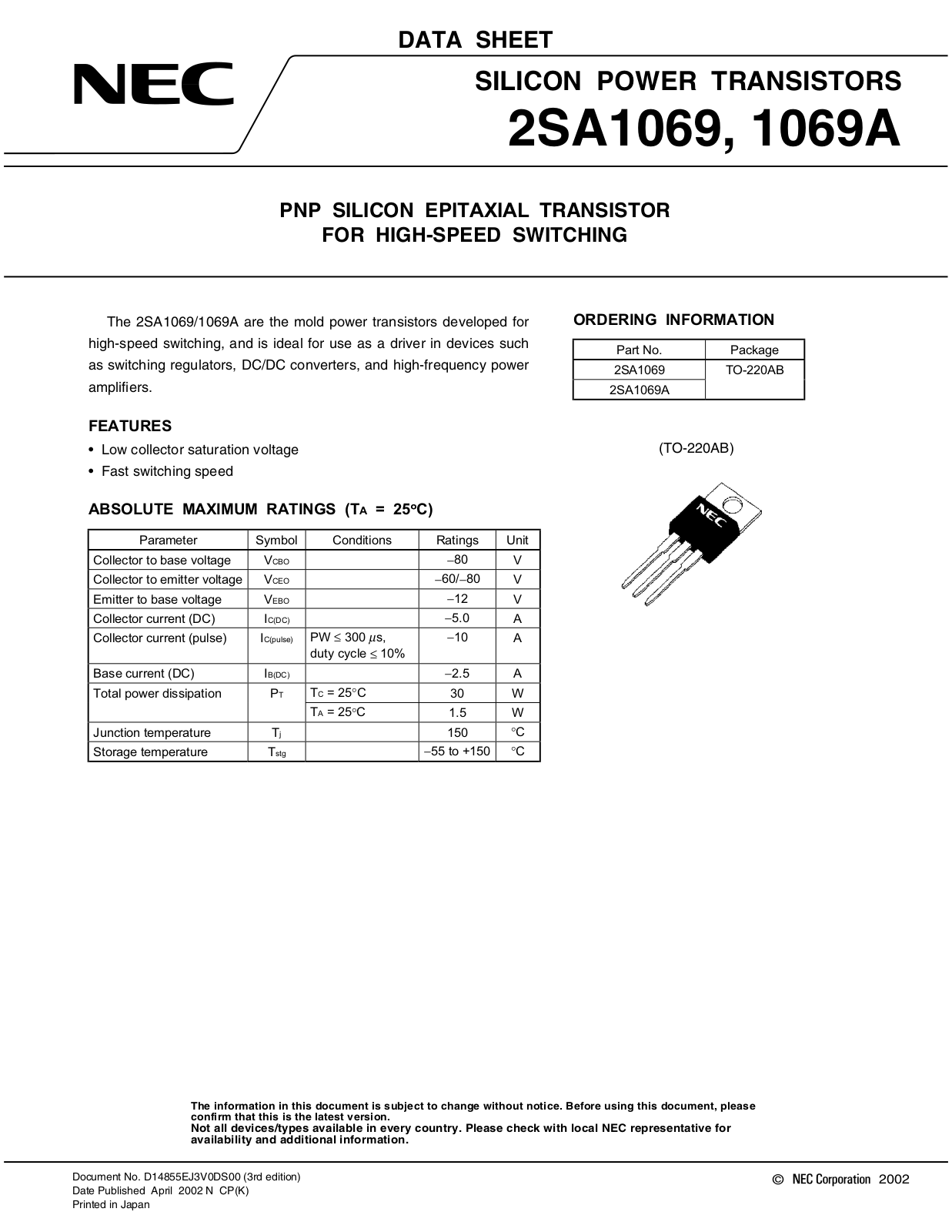 NEC 2sa1069_2sa1069a Datasets - ManualMachine.com