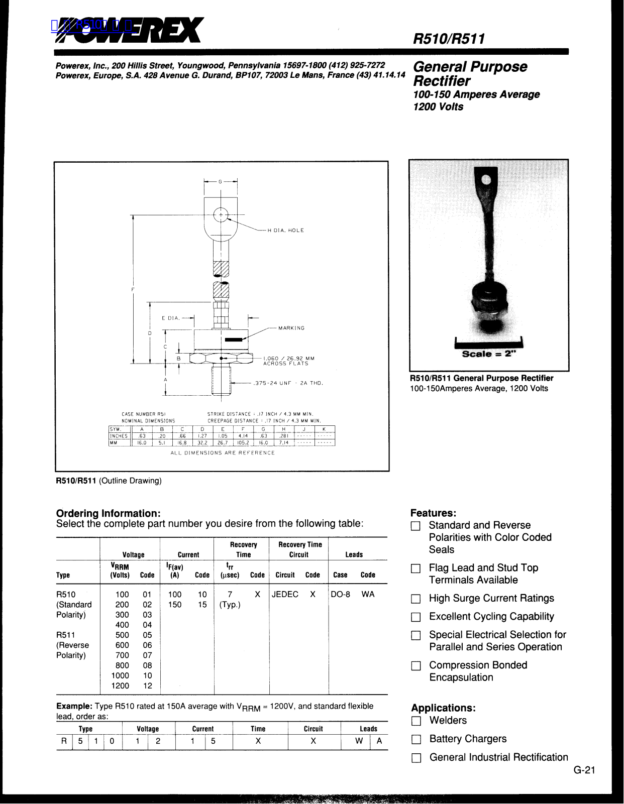 POWEREX R510, R511 Technical data