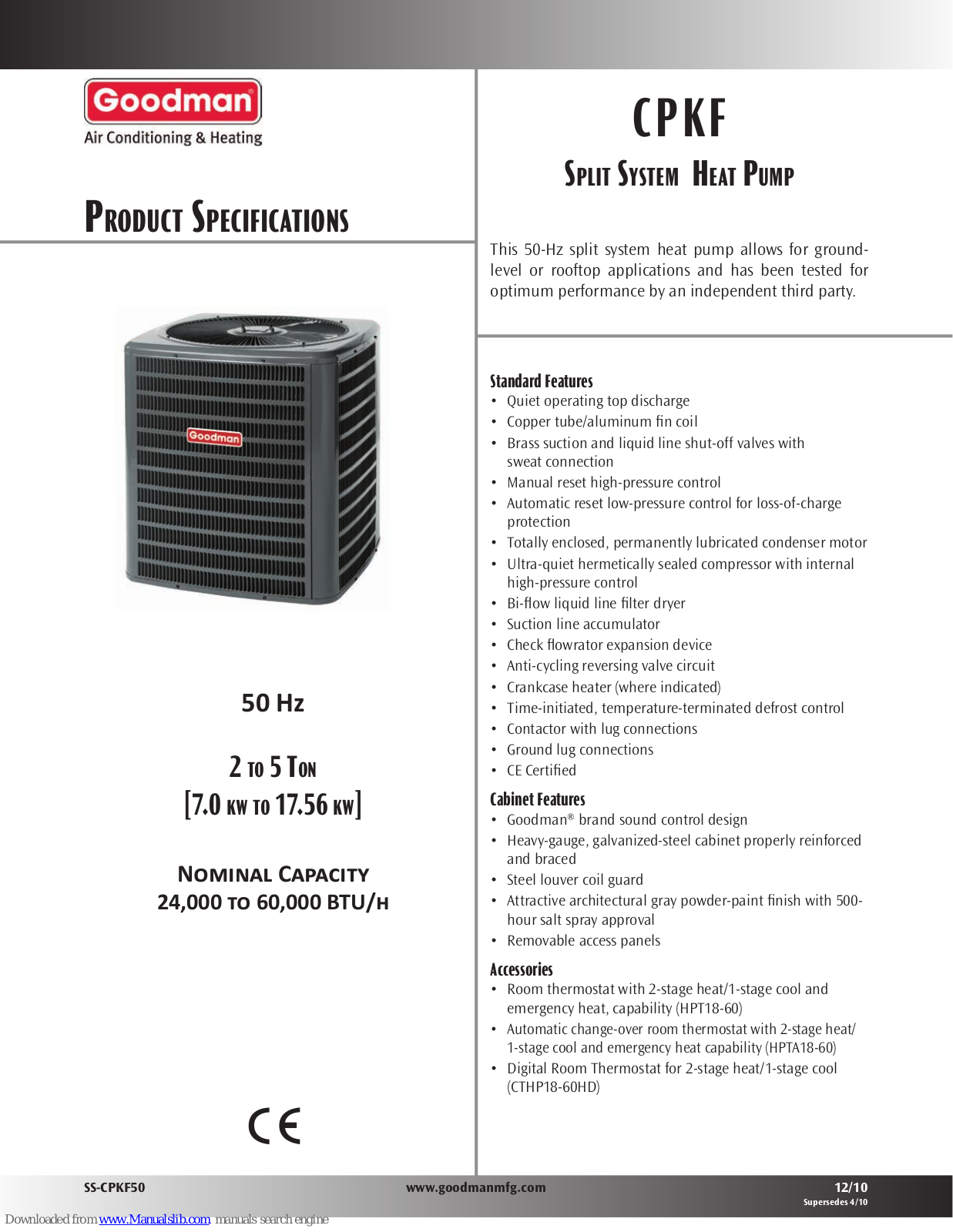 Goodman SS-CPKF50, CPKF24-2, CPKF36-2, CPKF36-5, CPKF42-5 Product Specifications