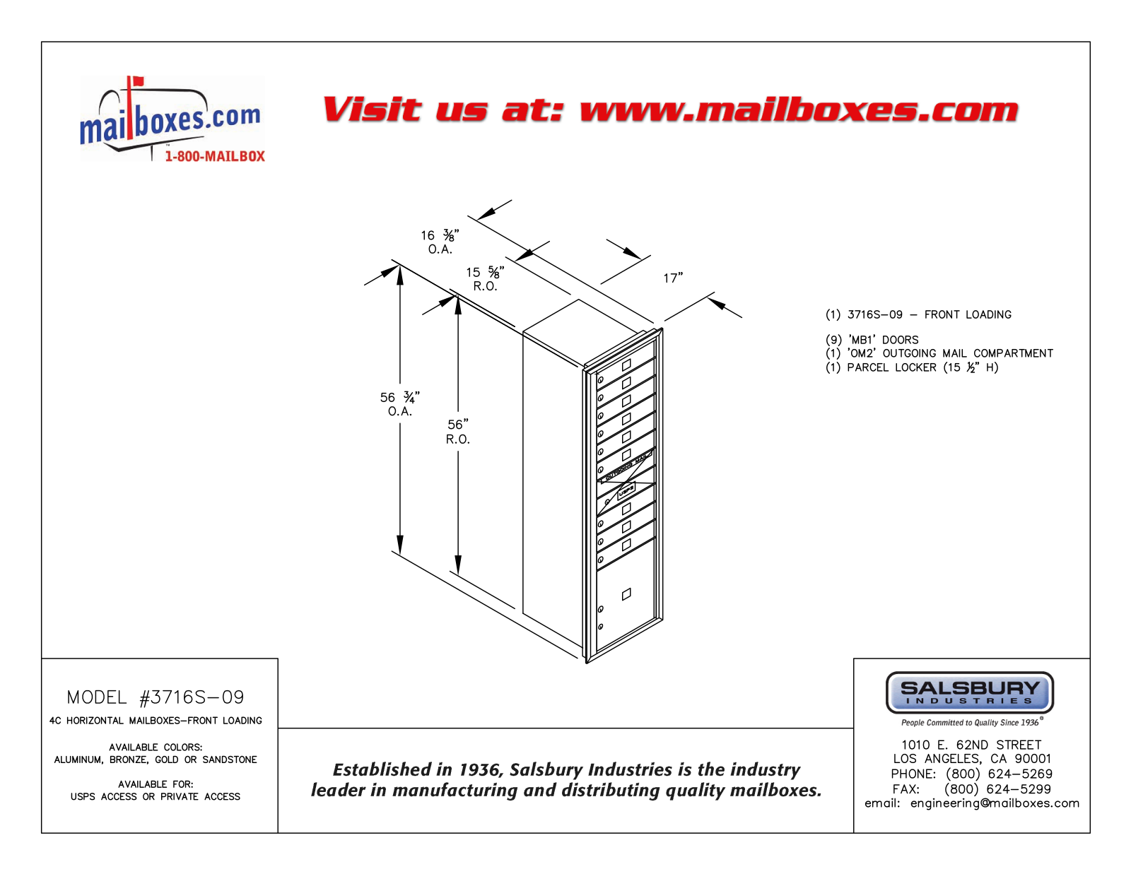 Salsbury Industries 3716S09ZFU, 3716S09ZFP User Manual