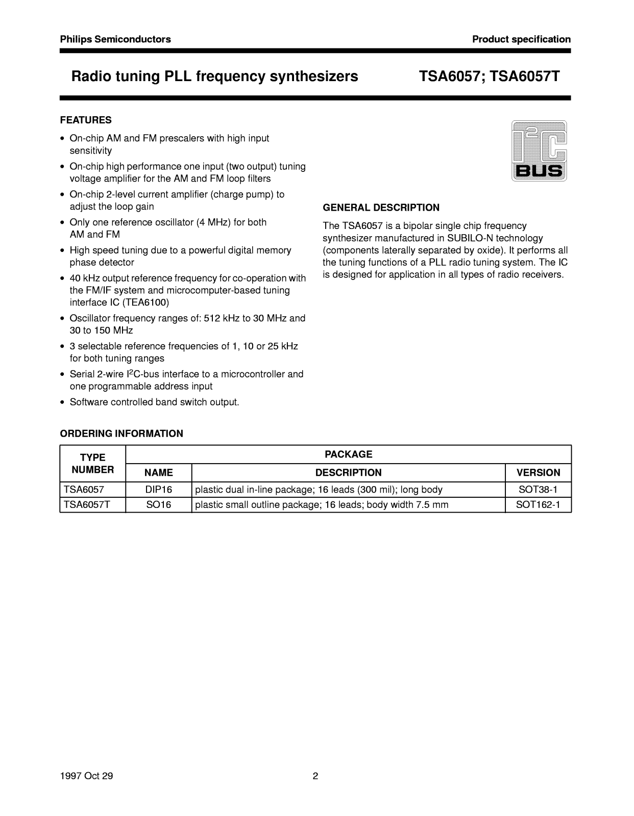 Philips TSA6057T Datasheet