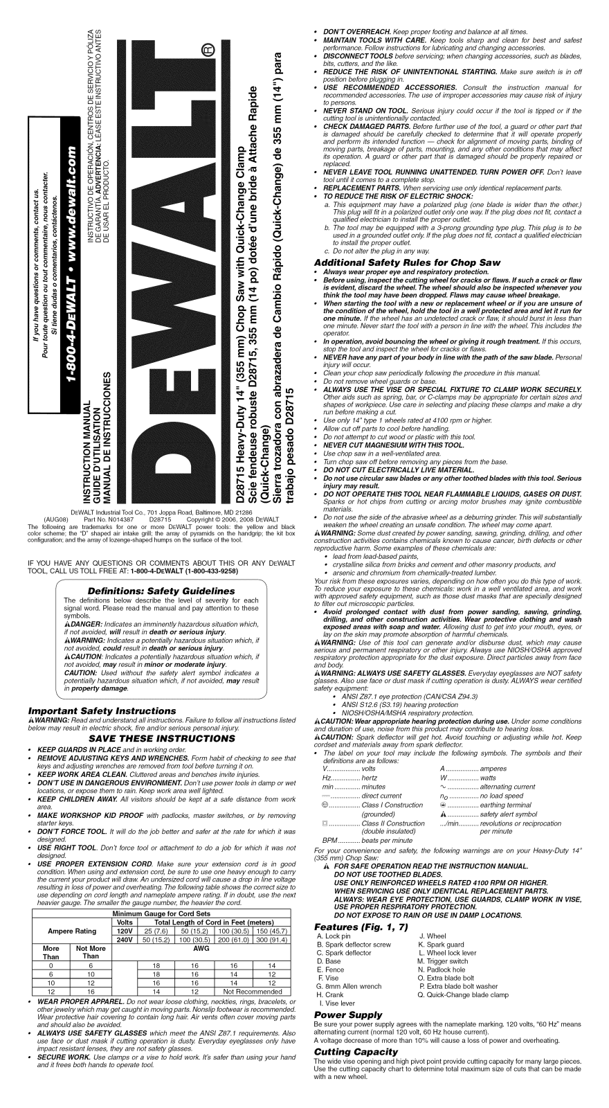 DeWalt D28715 TYPE2, D28715 TYPE1 Owner’s Manual