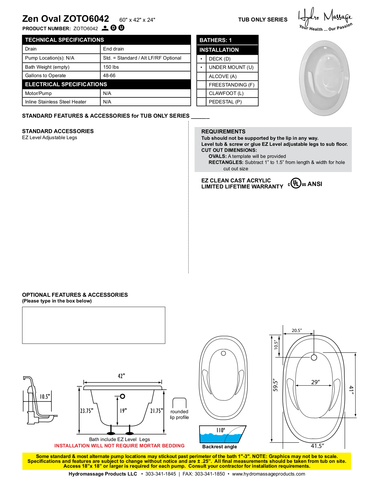 Hydro Massage Products HYMP1221 Specifications - ManualMachine.com