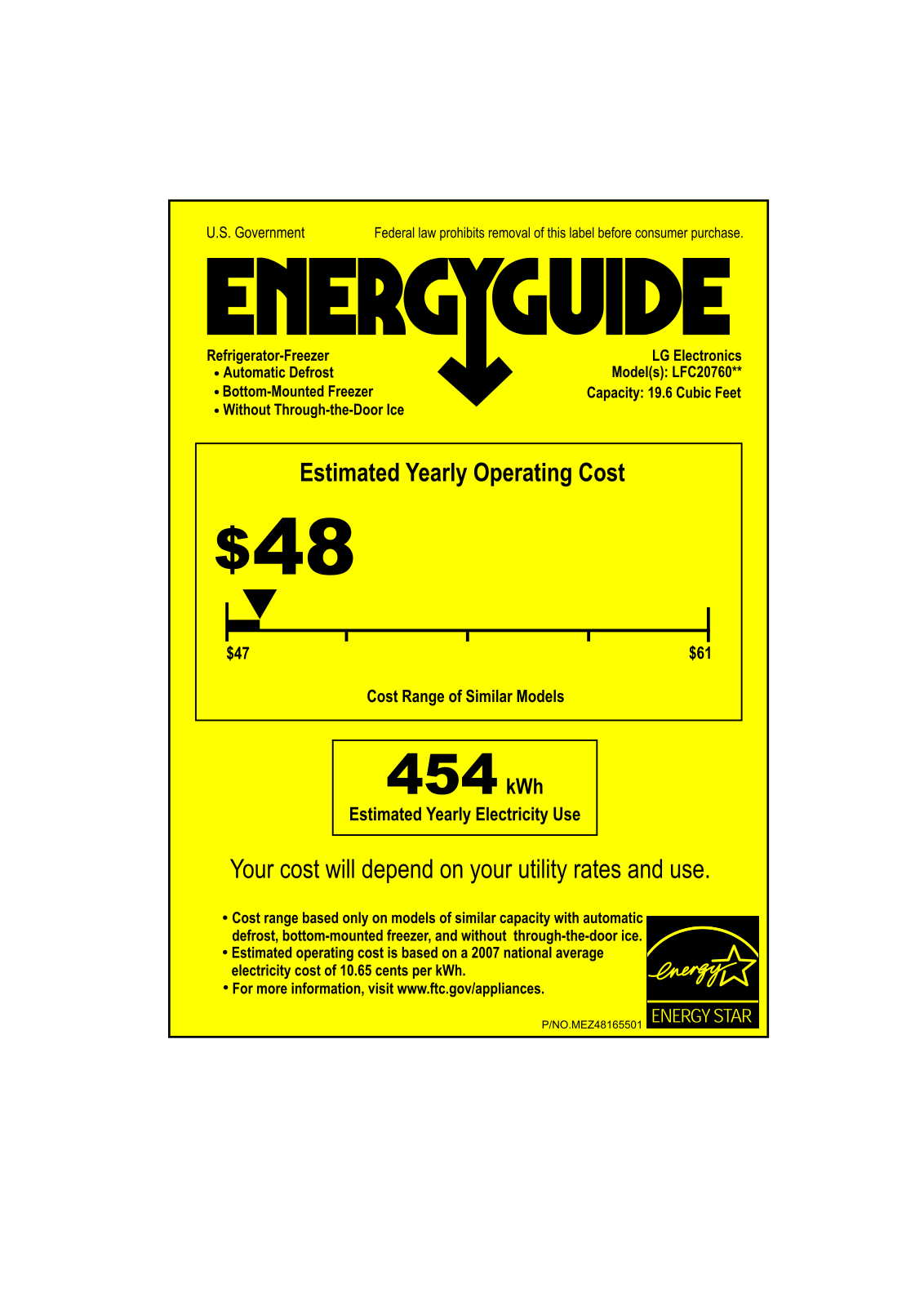 LG LFC20760SW, LFC20760ST Energy Guide