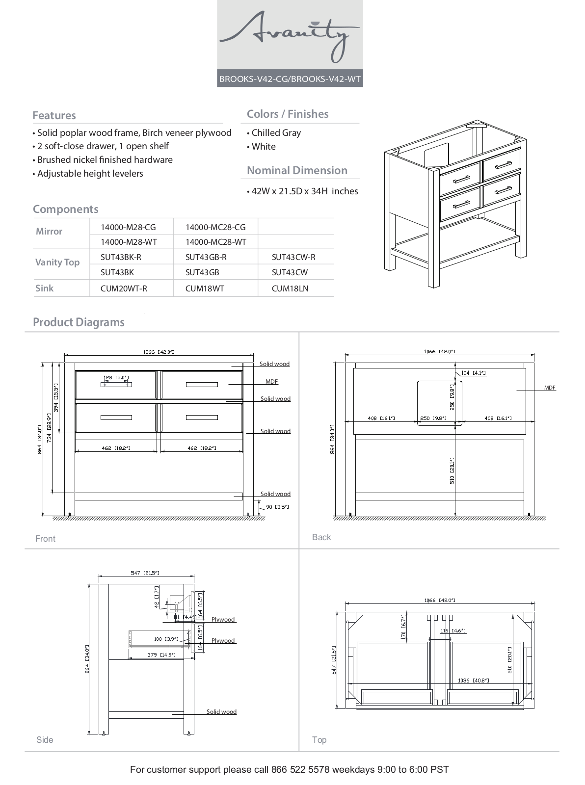 Avanity W001801738 Specifications - ManualMachine.com