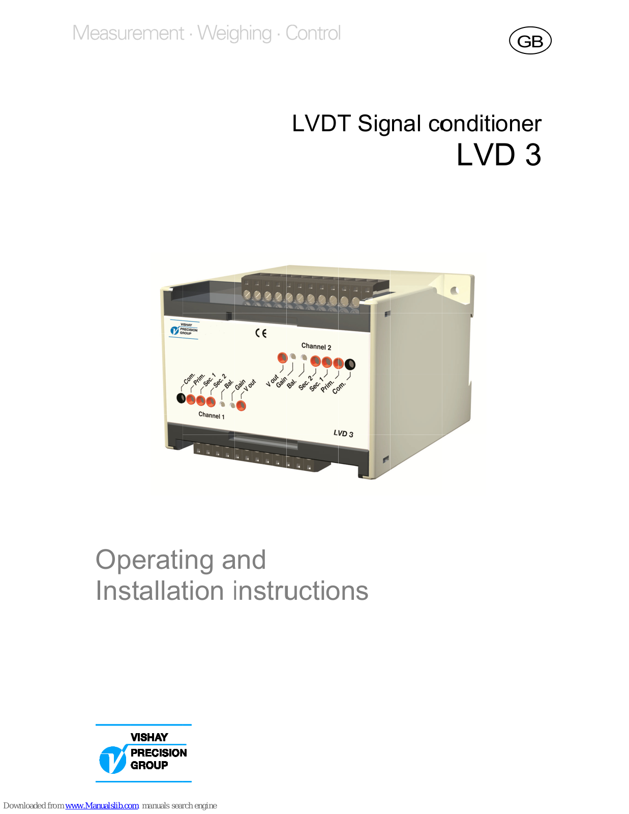 Vishay Precision Group LVDT, LVD 3 Operating And Installation Instructions