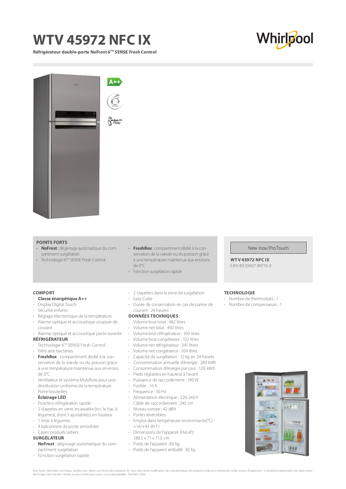 Whirlpool WTV45972 NFC IX Product information