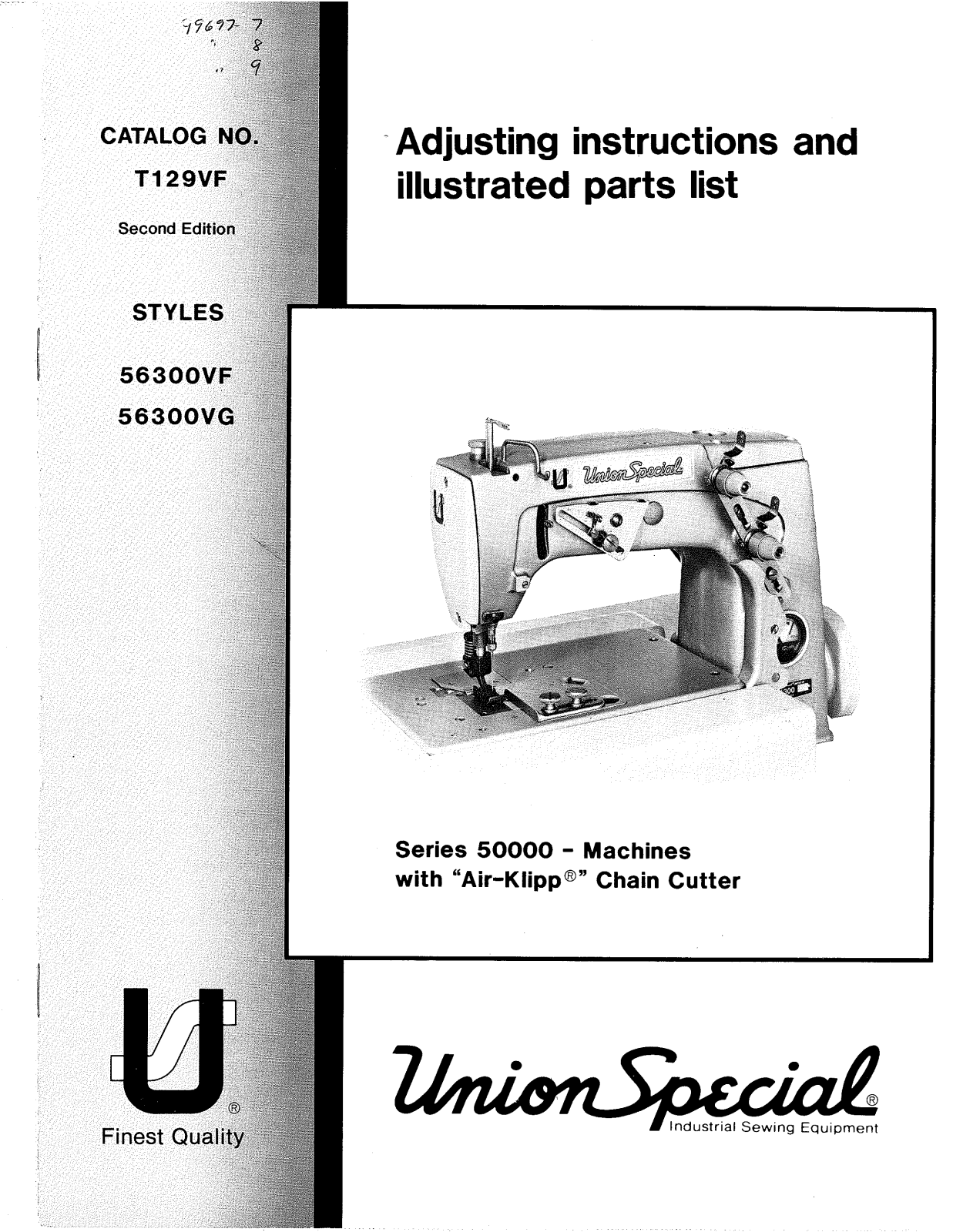 Union Special 56300VF, 56300VG Parts List