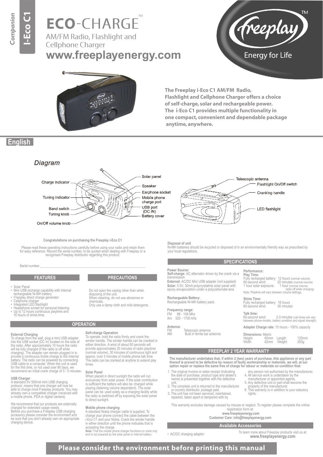 Freeplay Energy I-ECO-C1 User Manual