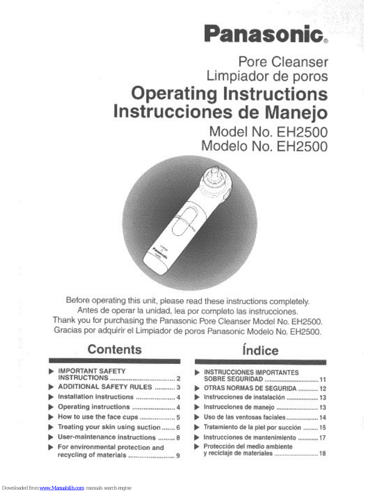 Panasonic EH2500S, EH-2500 Operating Manual