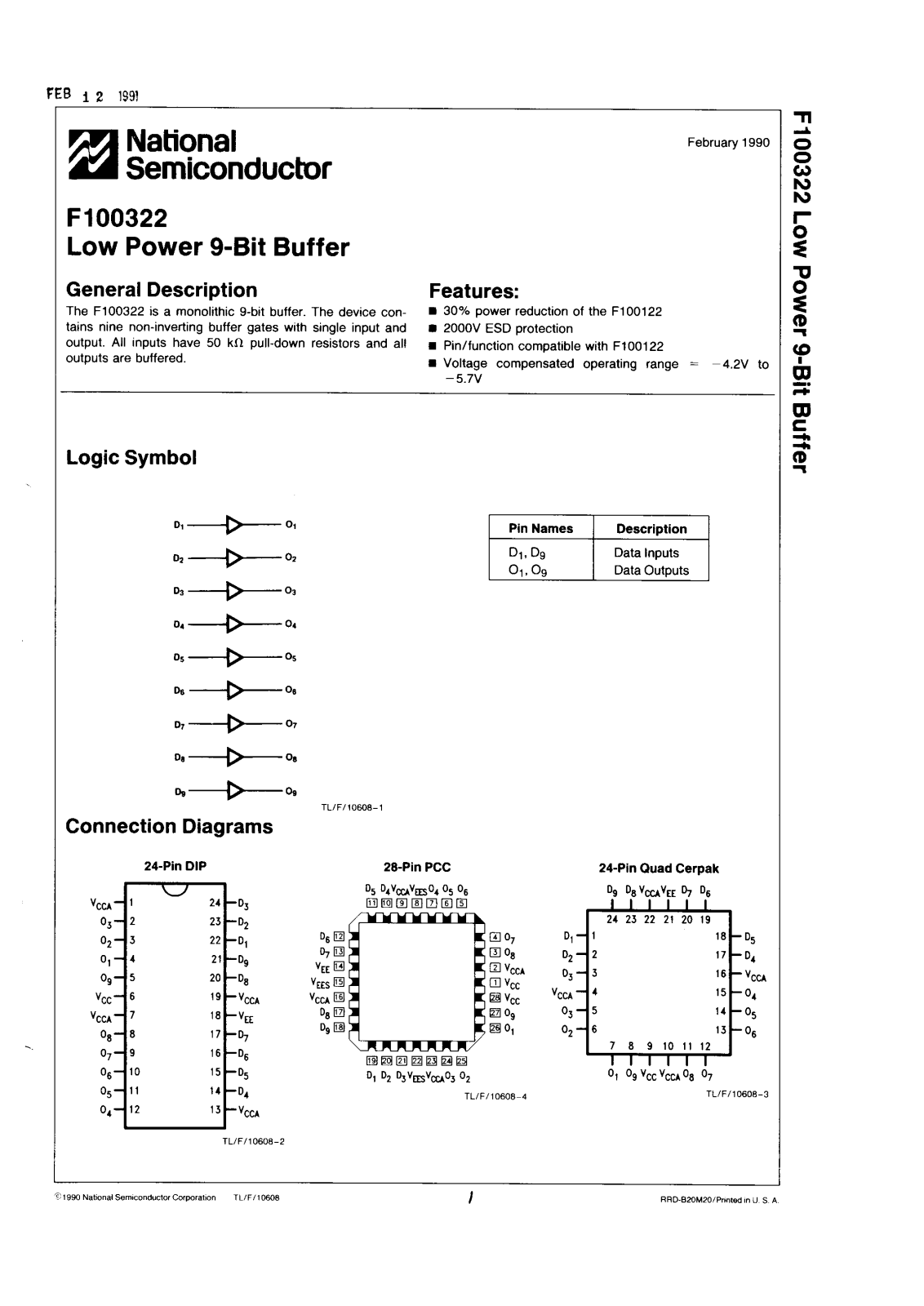 NSC 100322QMQB, 100322FMQB, 100322FCQR, 100322DCQR Datasheet