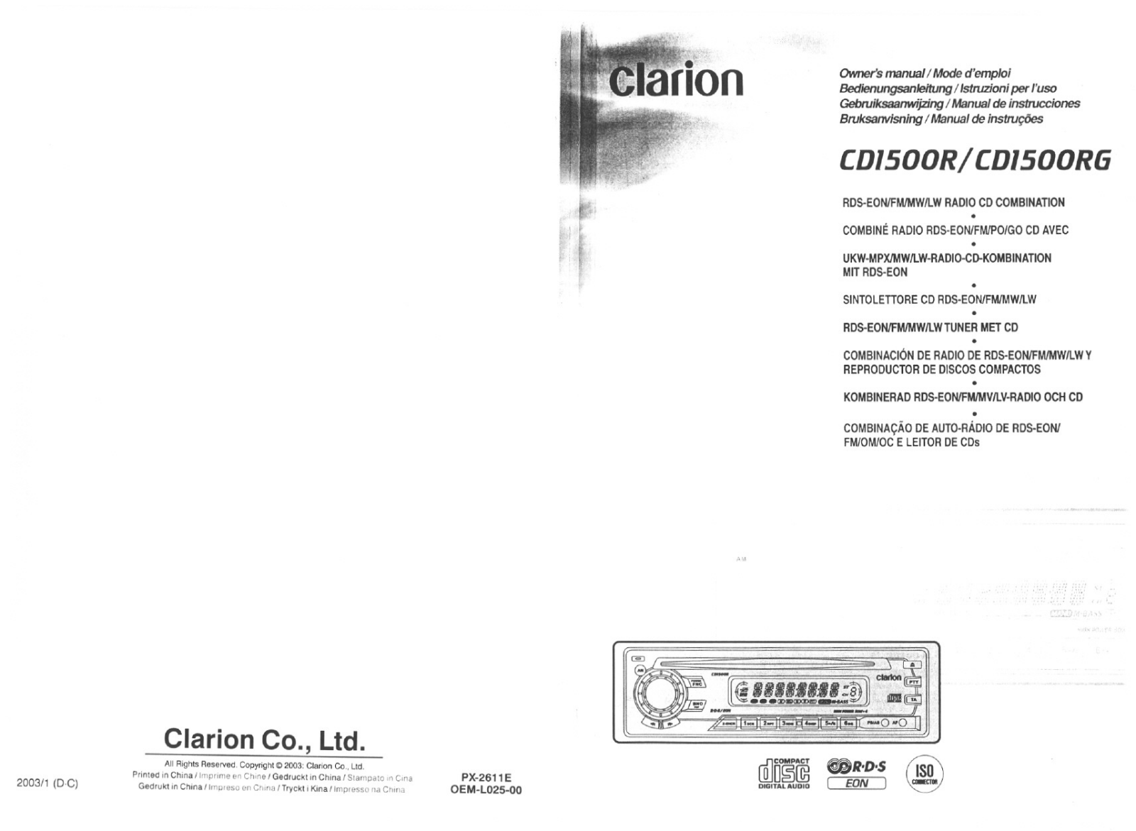 Clarion CD1500R Owner’s manual