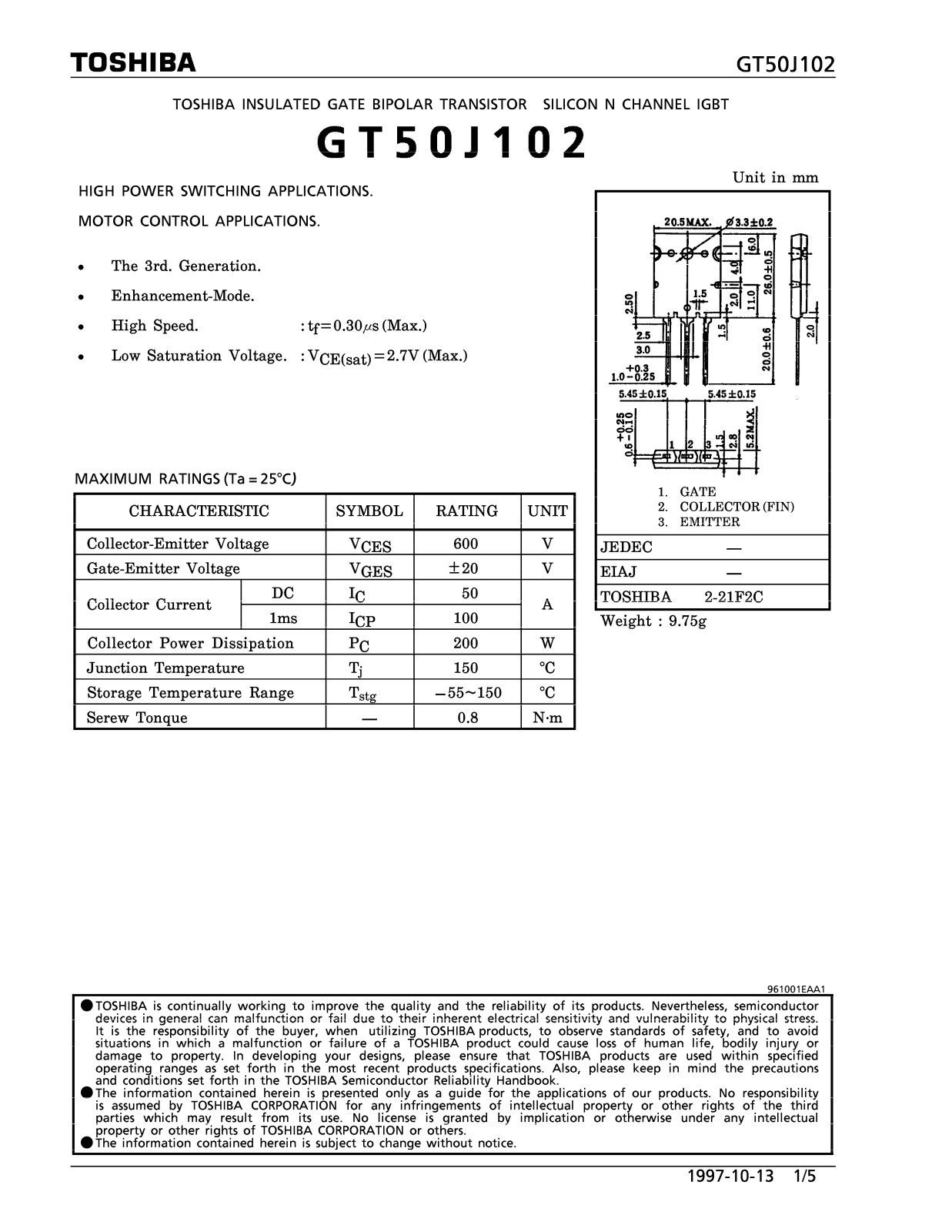 Datasheet GT50J101 Specification - ManualMachine.com