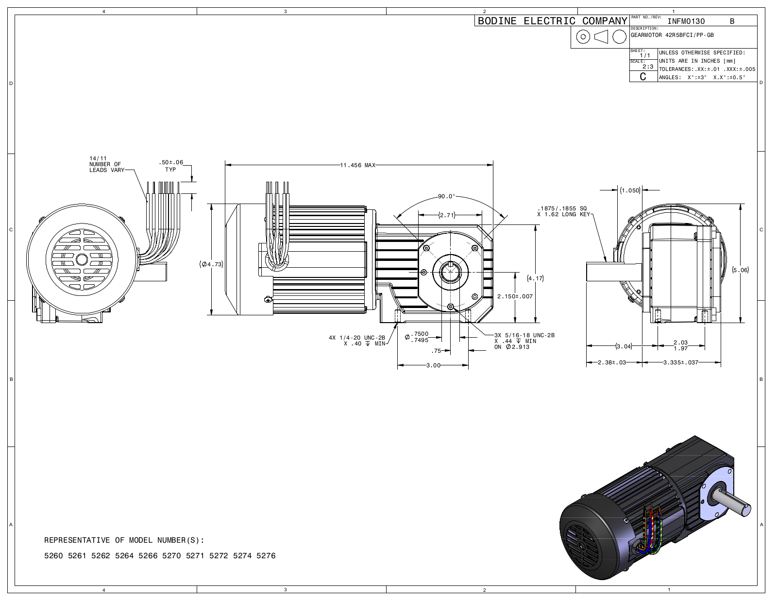 Bodine 5260, 5261, 5262, 5264, 5266 Reference Drawing