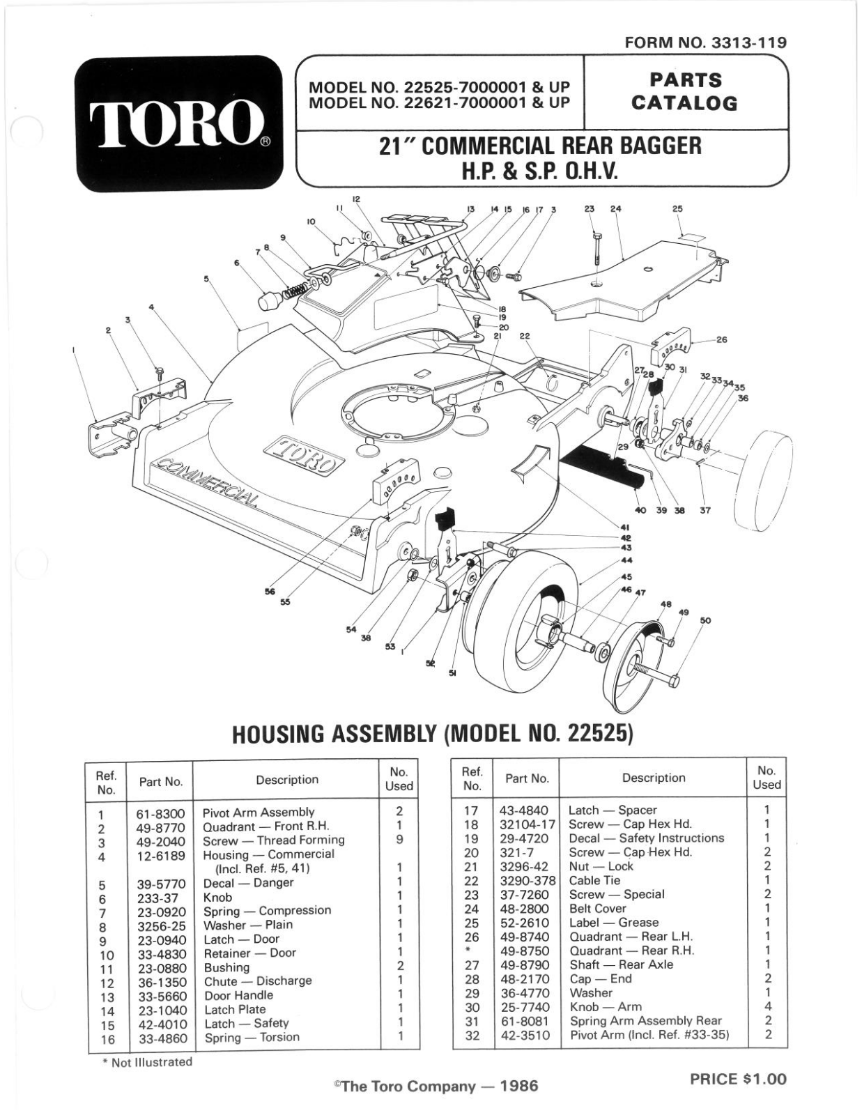 Toro 22525, 22621 Parts Catalogue