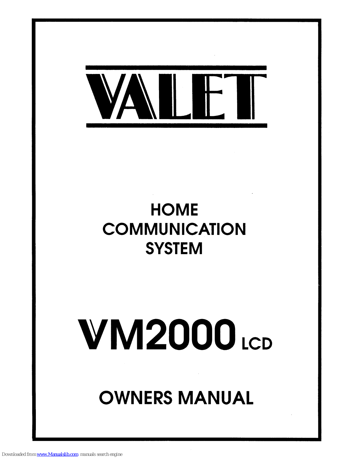 Valet VM2000, VM2000 LCD Owner's Manual