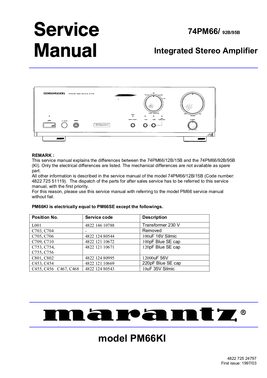 Marantz 74PM66 15B, 74PM66 12B, 74PM66 92B, 74PM66 95B Service Manual