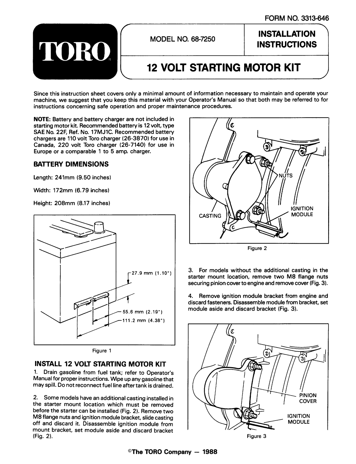 Toro 68-7250 Installation Instructions