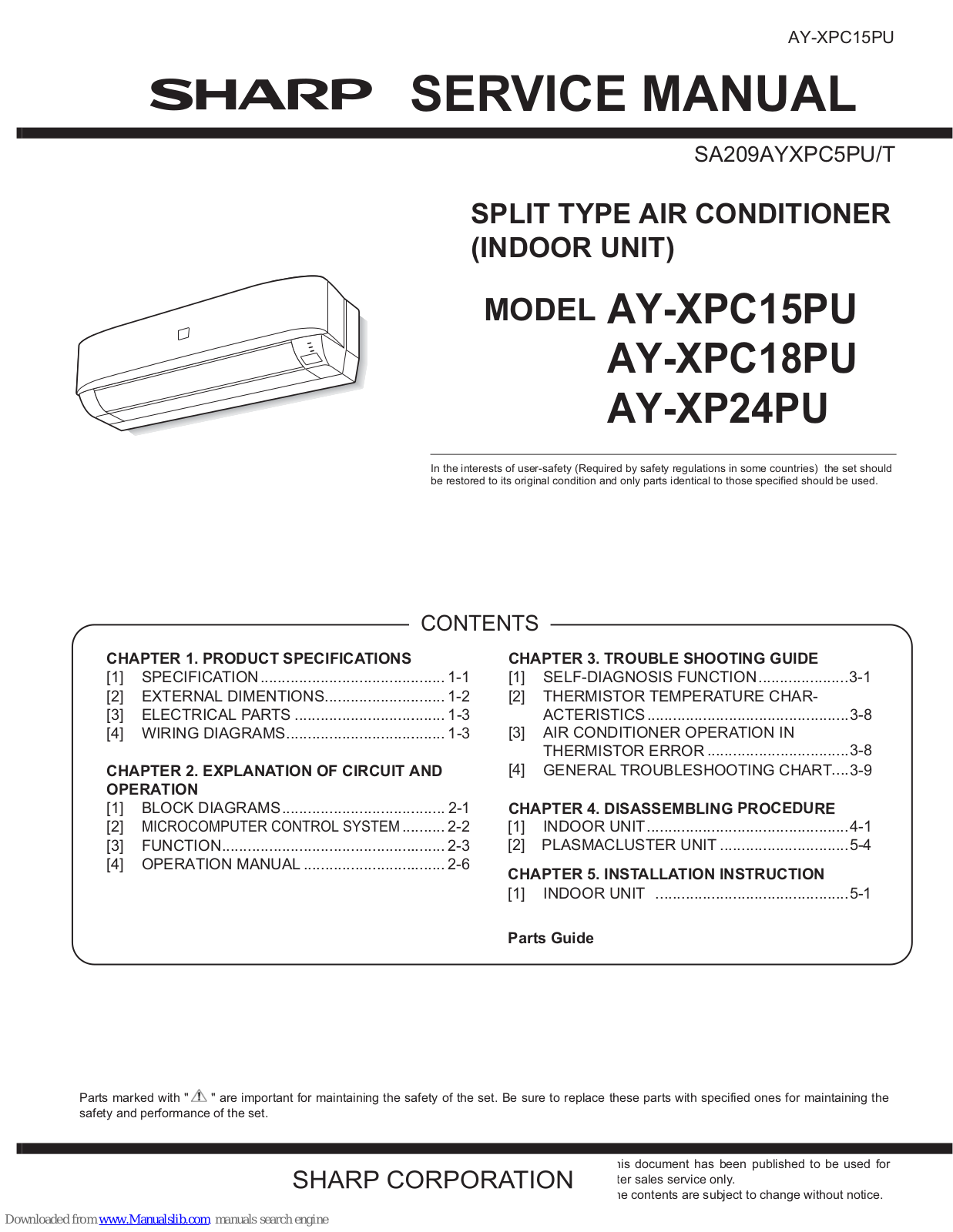 Sharp AY-XP24PU, AY-XPC18PU, AY-XPC15PU Service Manual