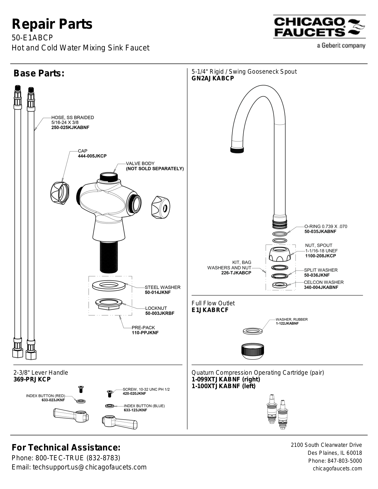 Chicago Faucet 50-E1ABCP Parts List