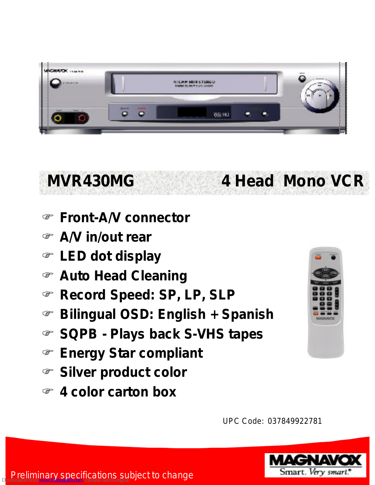 Magnavox MVR430MG, MVR430MG99 Features