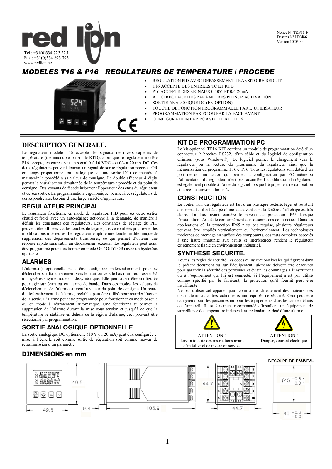 Red Lion T16, P16, T1610010, T1620010, T1621110 User guide