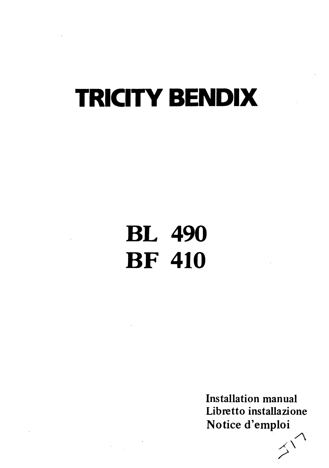 Tricity Bendix BF410, BL490 Operating Instruction