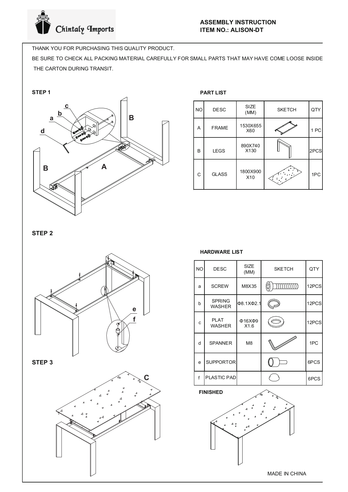 Chintaly ALISONDT Assembly Guide - ManualMachine.com