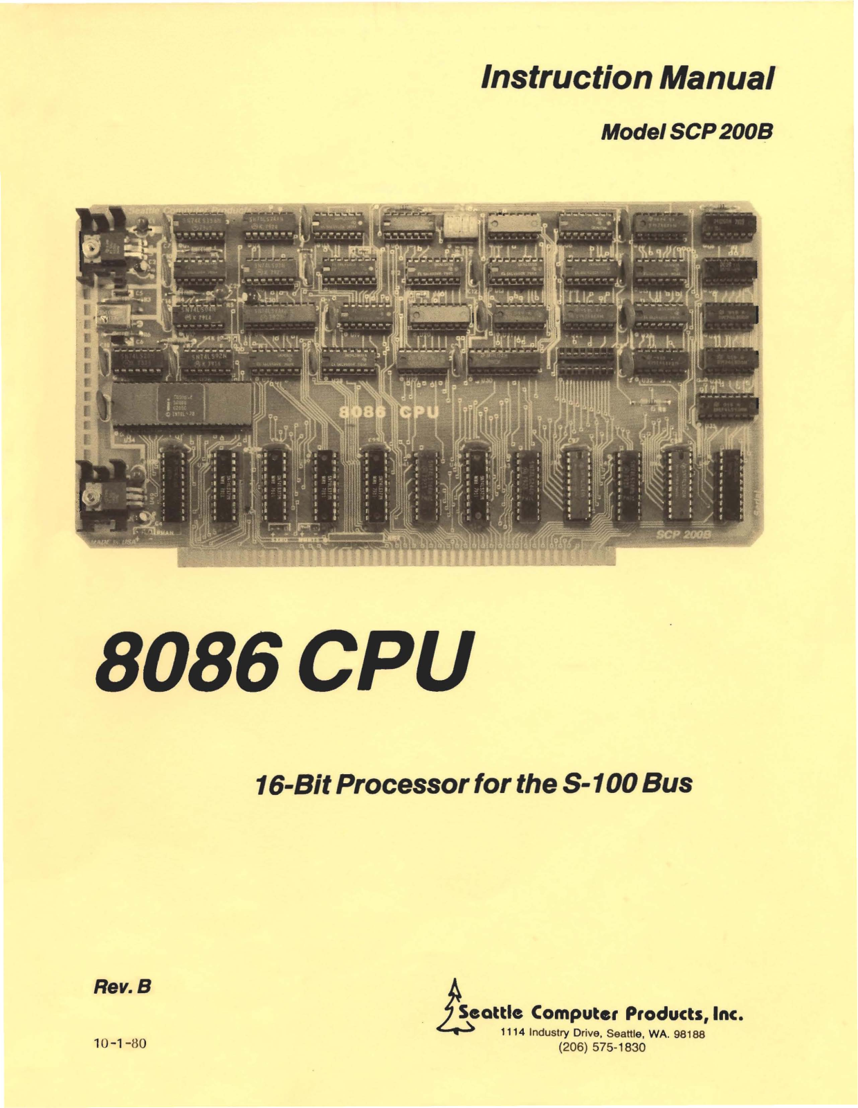 Seattle Computer Products 8086 CPU, SCP 200B Instruction Manual - ManualMachine.com