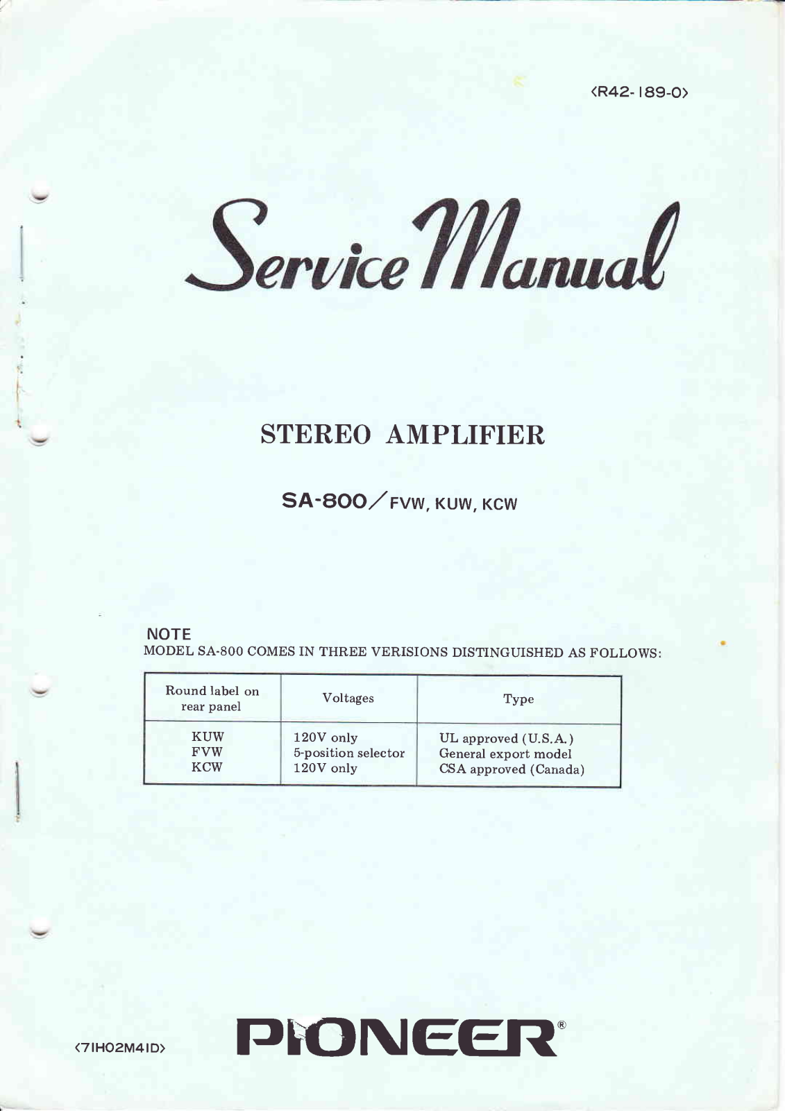 Pioneer SA-800 Service manual