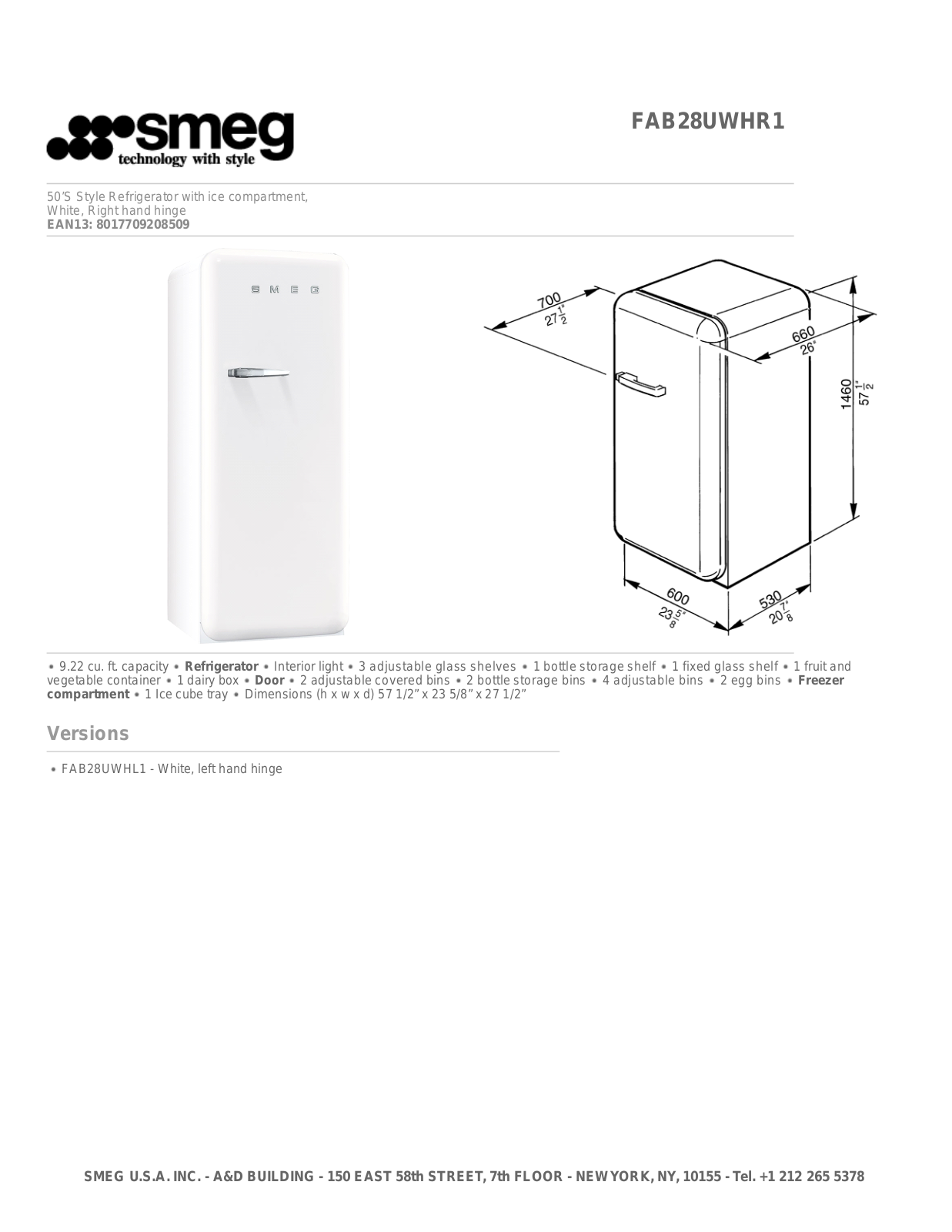 Smeg FAB28UWHR1 User Manual