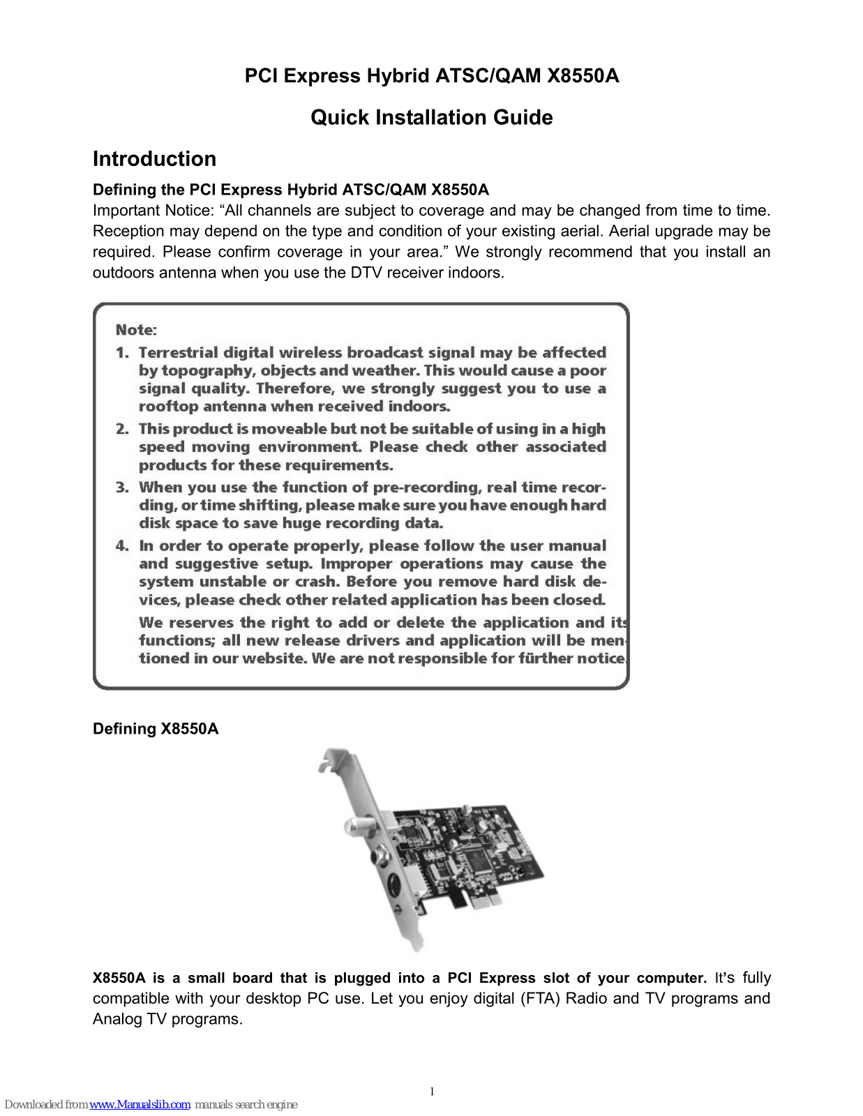 Geniatech X8550A Quick Installation Manual