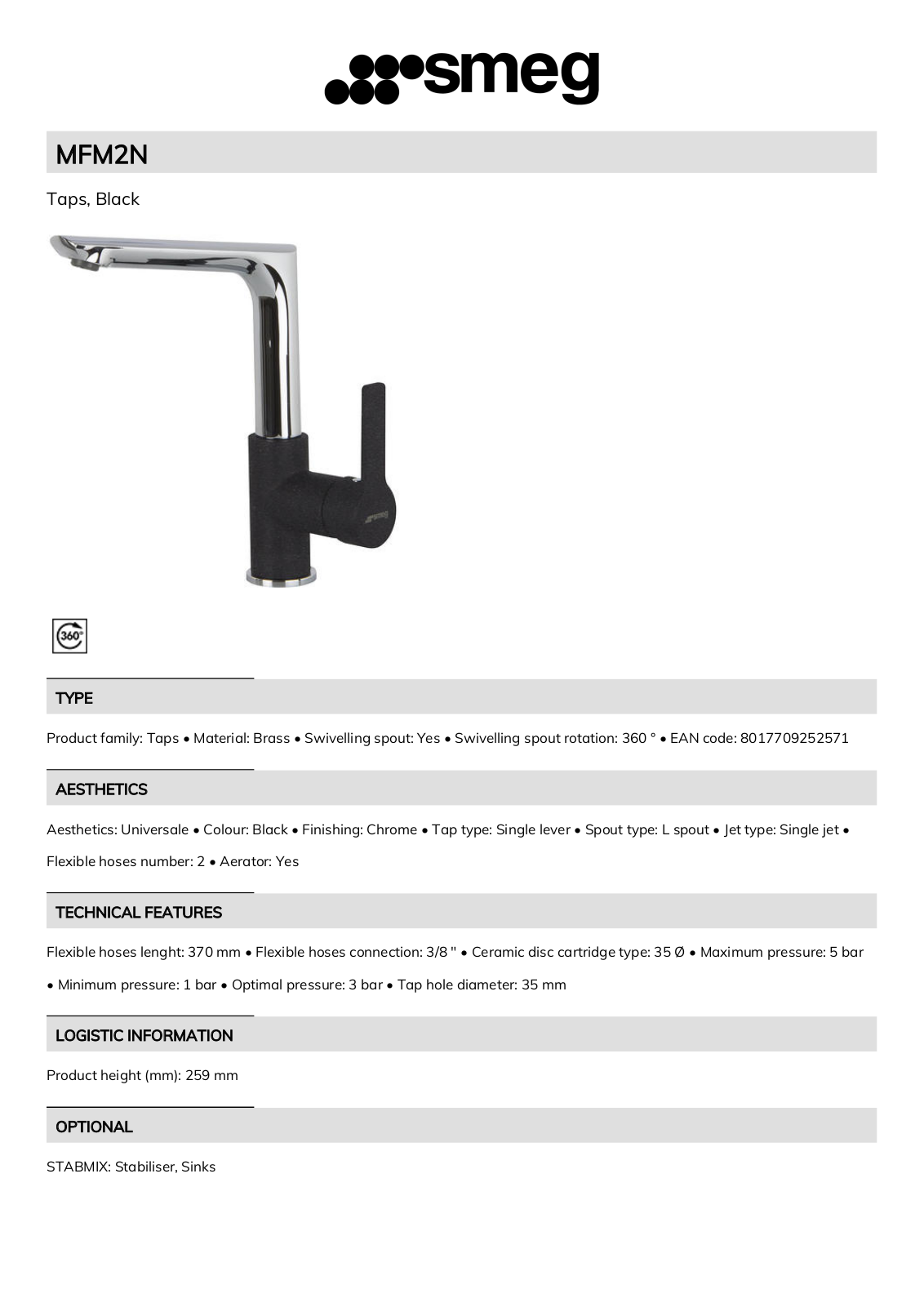 Smeg MFM2N Technical sheet