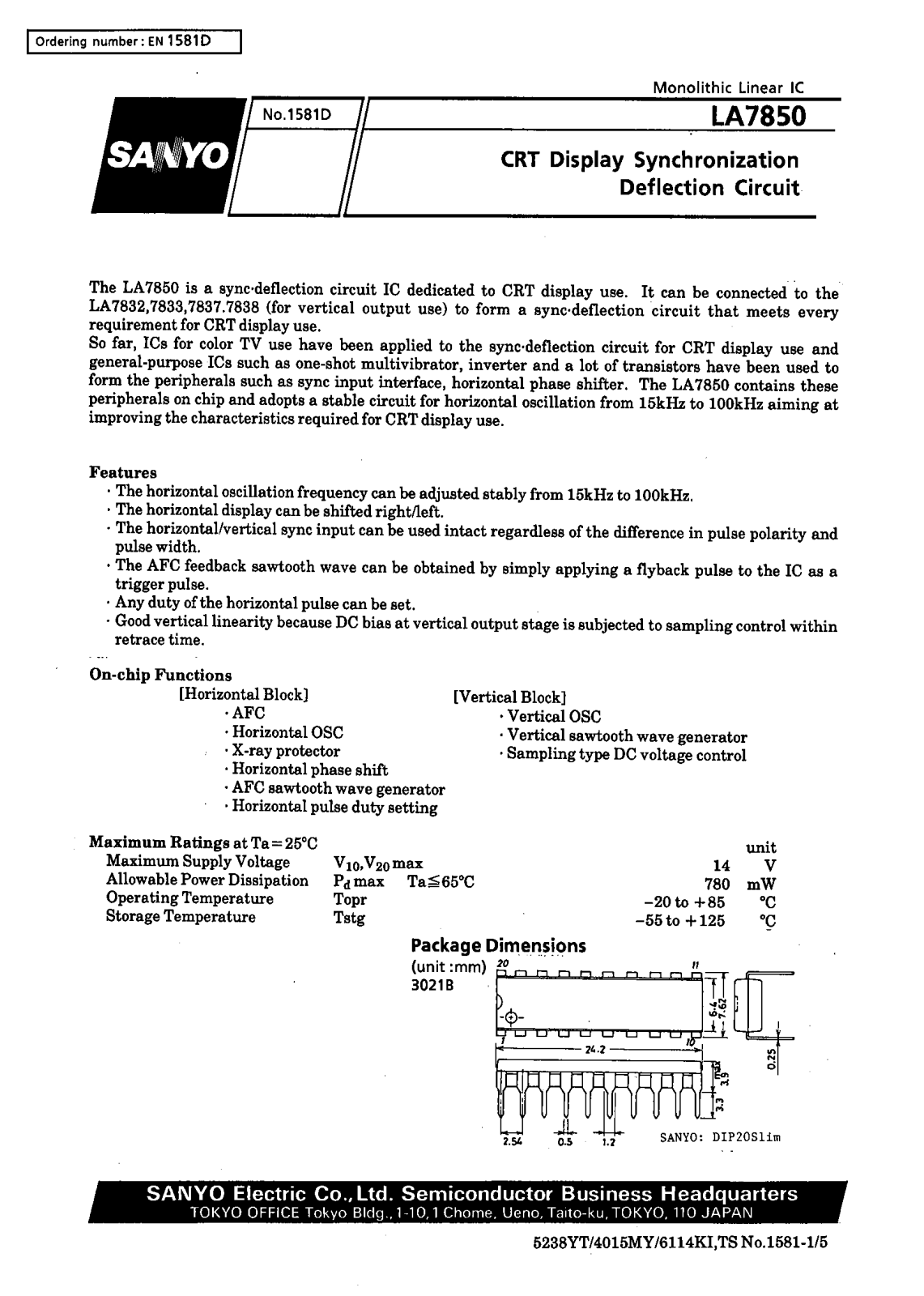 SANYO LA7850 Datasheet