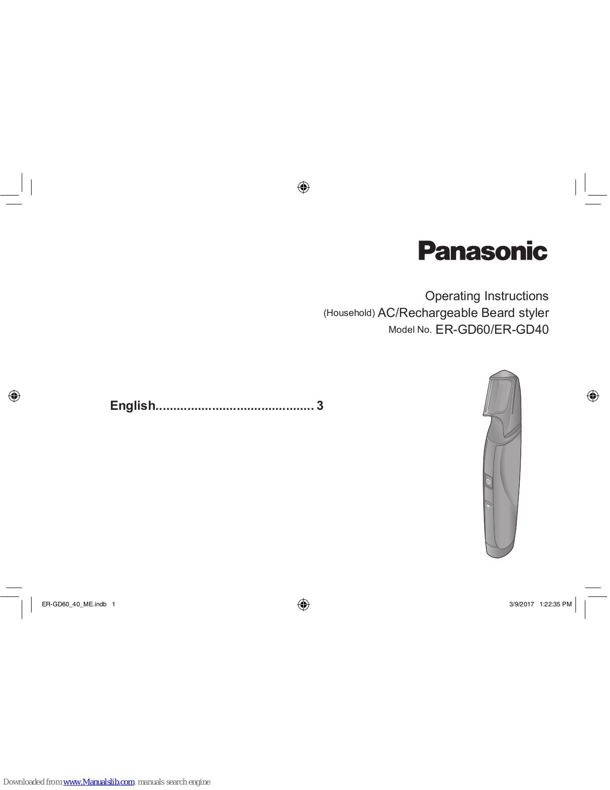 Panasonic i-Shaper ER-GD60, i-Shaper ER-GD40, ER-GD60, ER-GD50 Operating Instructions Manual