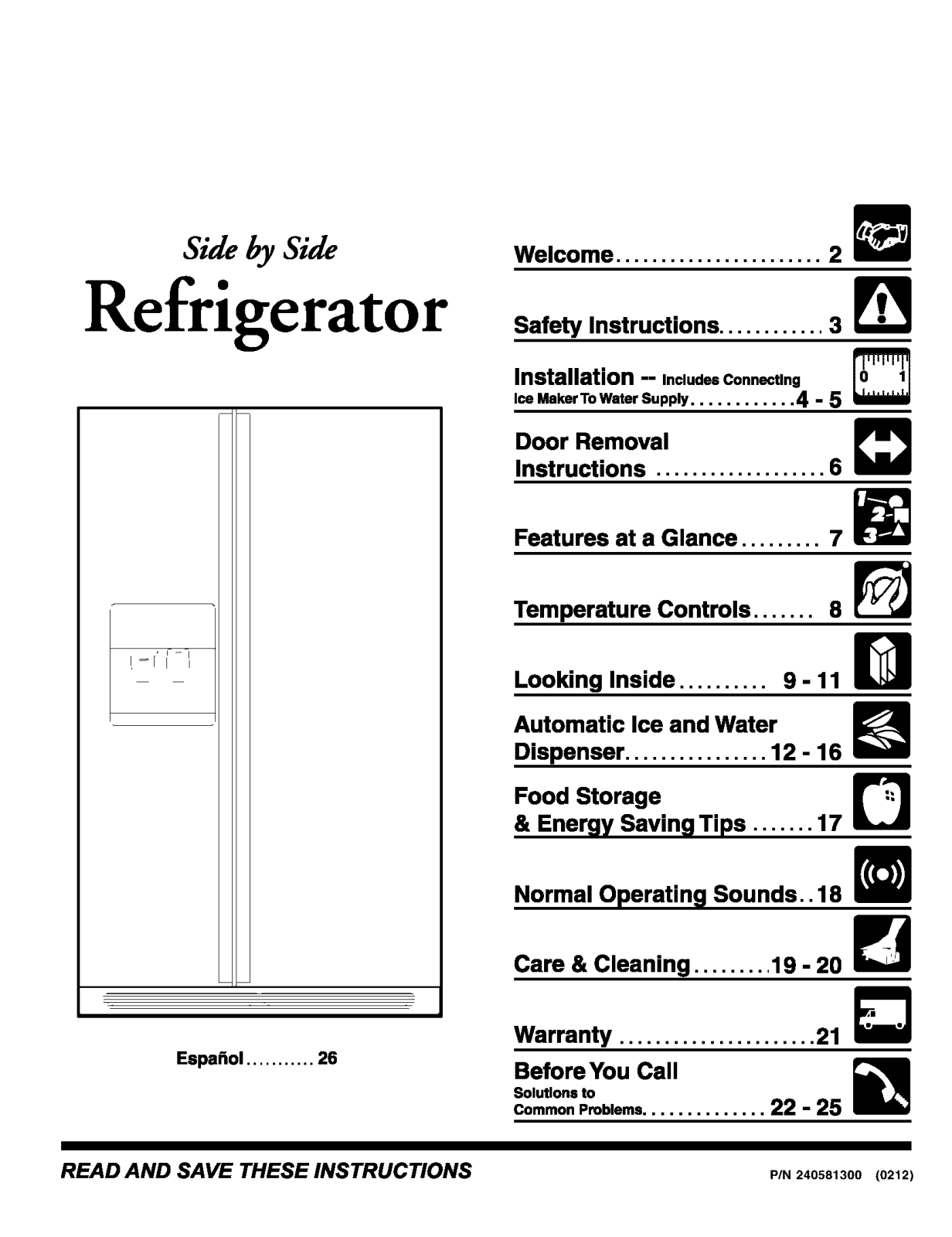 Frigidaire FRS6R5EMB3, FRS6R4EW1, FRS6R4EW0, FRS6R4EQ1, FRS6R4EQ0 Owner’s Manual
