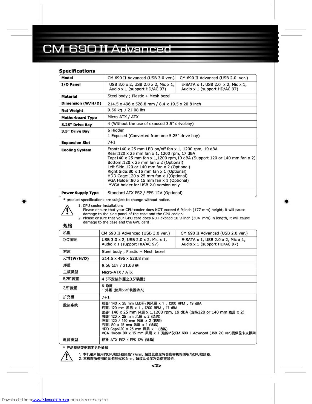 Cooler Master CM 690 II Adwanced Specification