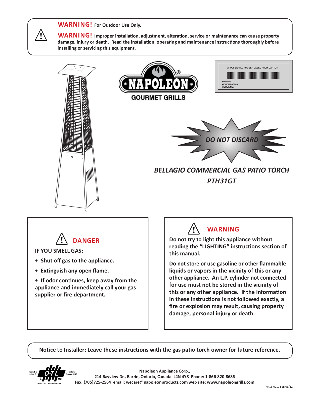 Napoleon PTH31GTSSP User Manual