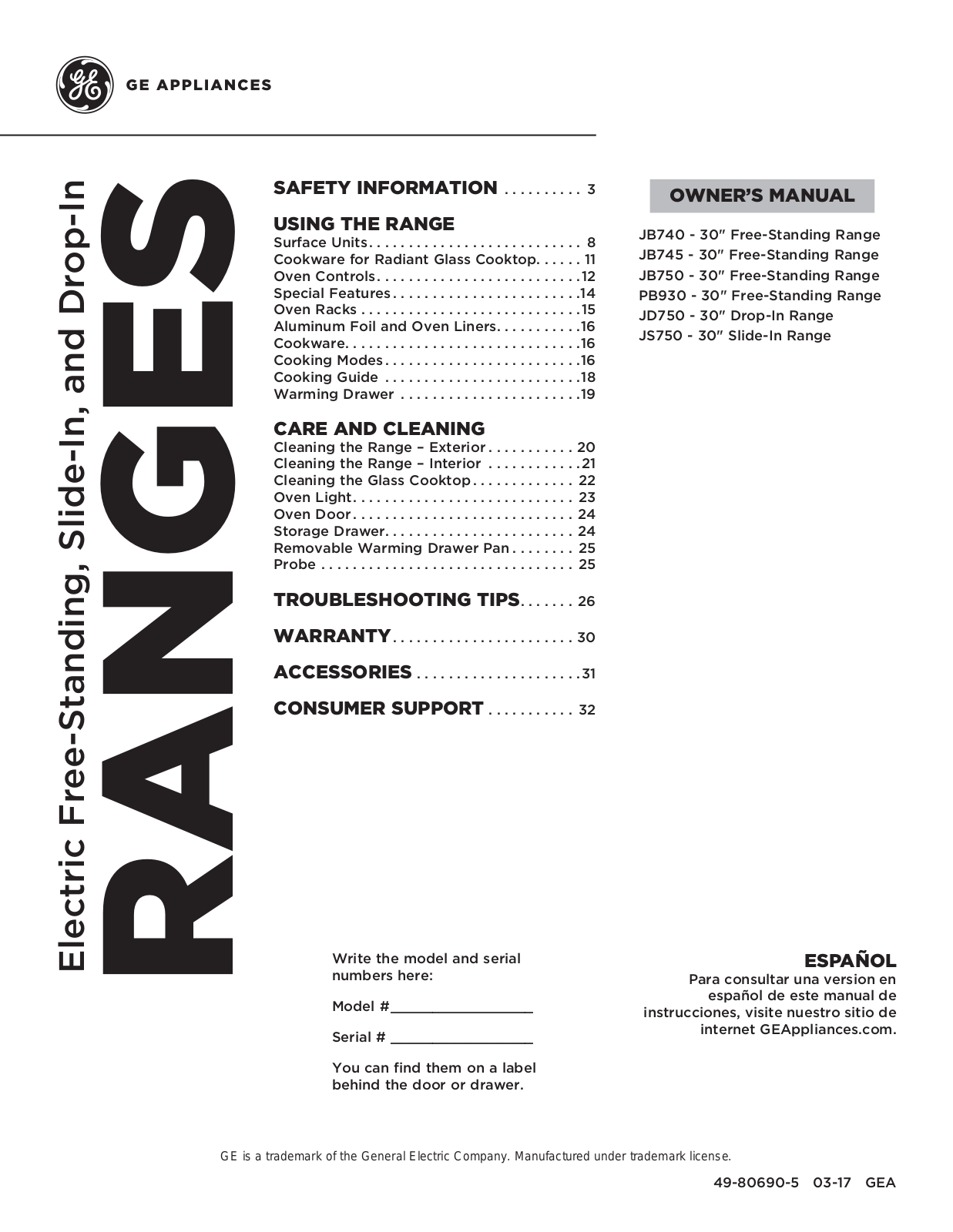 GE JS750SF4SS, JS750SF3SS, JS750SF2SS, JS750SF1SS, JS750EF4ES Owner’s Manual