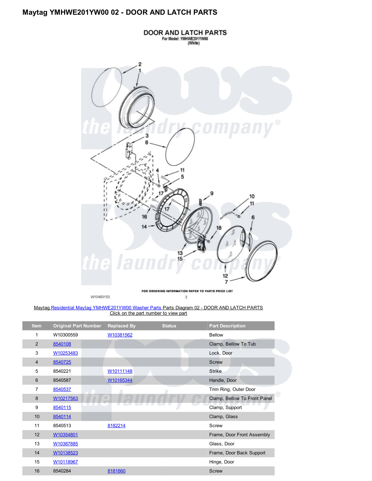 Maytag YMHWE201YW00 Parts Diagram