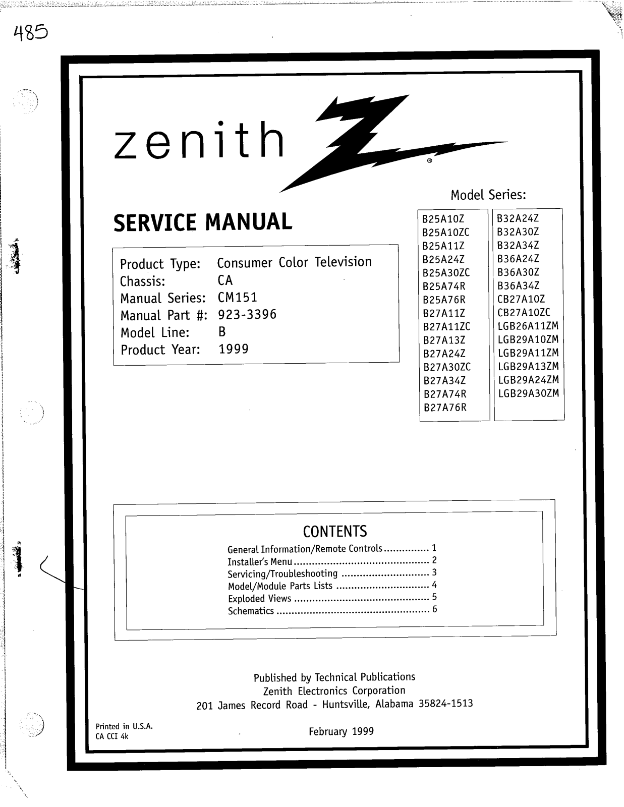 Zenith B27A76R Diagram