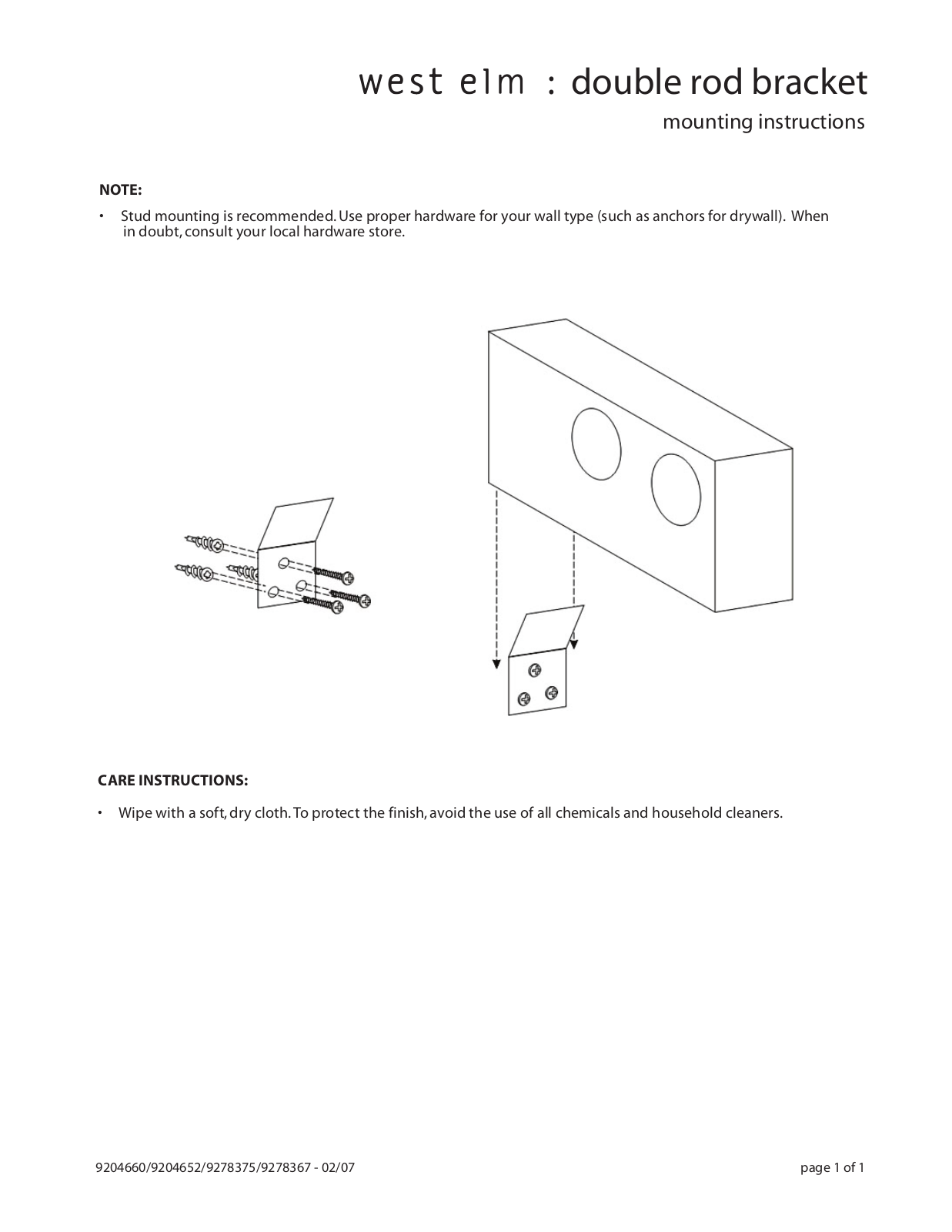 West Elm Double Rod Bracket Assembly Instruction