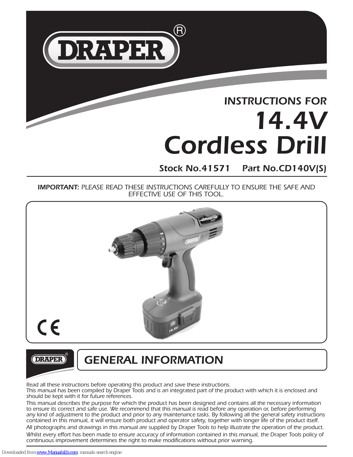 Draper CD140V, CD140VS, 41571 Instructions Manual - ManualMachine.com